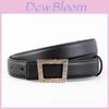 Womens Genuine Leather Square Buckle Belt With Snap Closure For Elegant Dress Accessories
