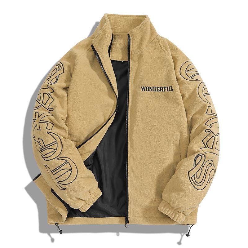 

Мужская флисовая куртка кэжуал на осень и зиму, с воротником-стойкой, утепленное кашемировое пальто для мужчин XXL хаки