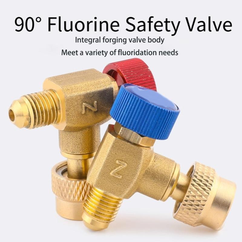 Brass 90 Degree Right Angle HVAC Charging Safety Valves for R22 32 R410 HVAC Systems Liquid Safety Valves