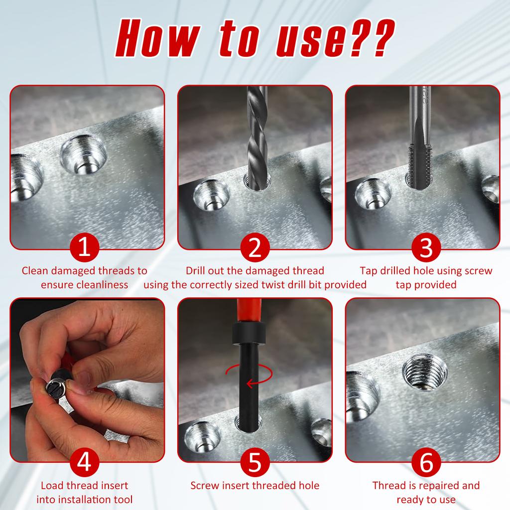 15pcs Professional Thread Repair Kit M10 X 1.0mm High Speed Steel Helicoil Thread Repair Kit Portable Drill Thread Restorer