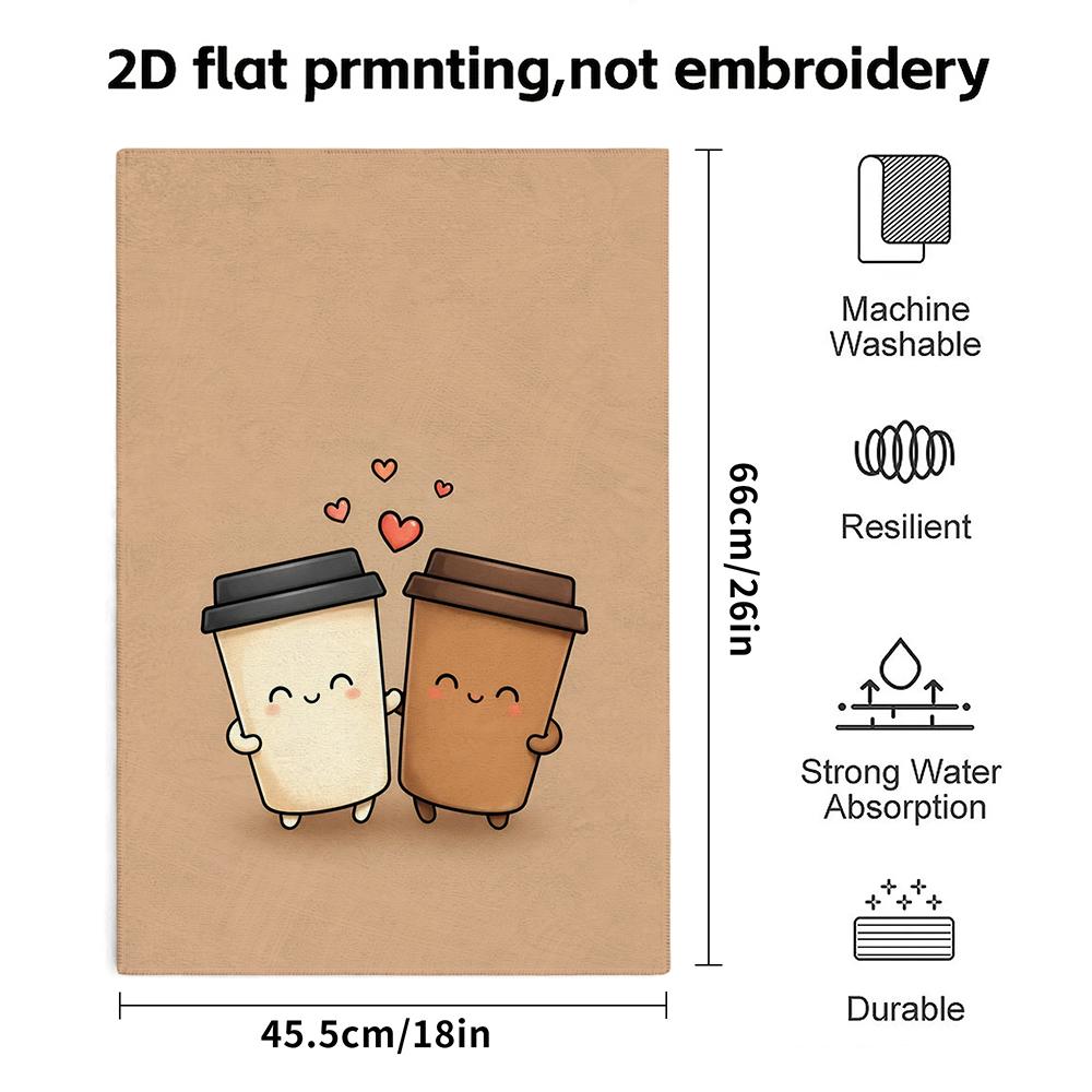 Cute Coffee Cup Couple Absorbent Hand Towel, Cartoon Quick Dry Bath Towel
