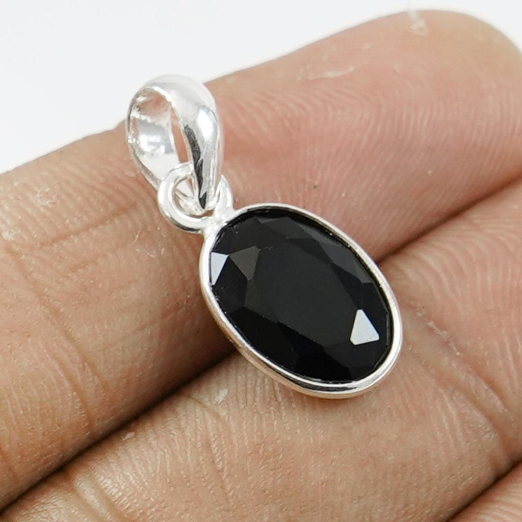 Black Onyx Pendant, 925 Silver Pendant, Handmade Pendant for Gift, Oval Faceted Onyx Bezel Pendant, Birthstone Pendant