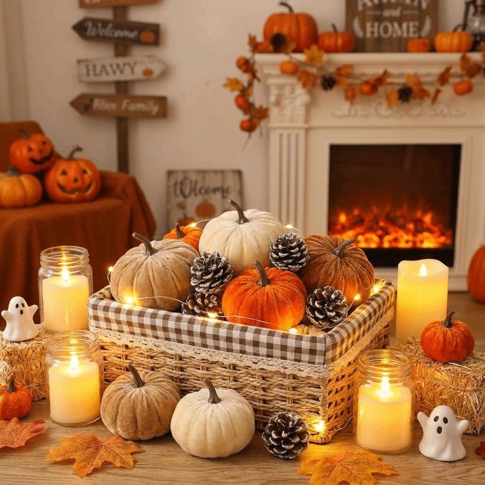 Multi Sizes Mini Pumpkin Ornament Velvet Halloween Artificial Decoration Living Room Decor