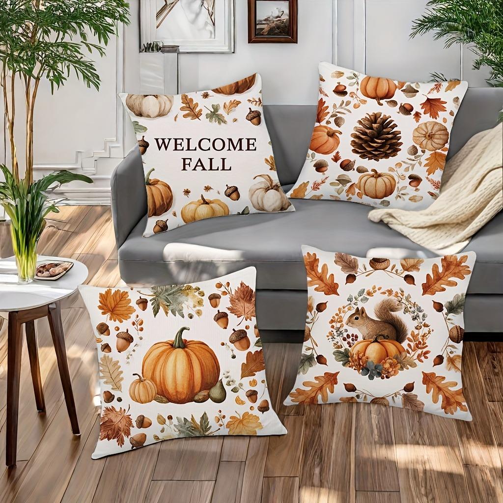 Home Decor Fall-Themed Pumpkins And Nature Cushion Covers Pattern Cushion Cover Suitable For Sofa Bedroom Car Pillow Cover