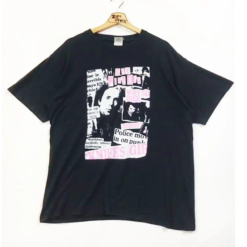 Rock Punk Print Pattern Short Sleeve Retro Sports Streetwear Double Sided Print T-shirt Casual Loose Cotton Top Unisex