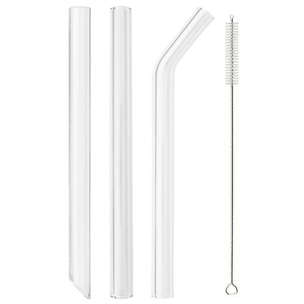3pcs 14*200mm High Borosilicate Glass Straws Reusable Drinking Straw Set with Brush for Smoothies Bubble Tea Bar Accessories