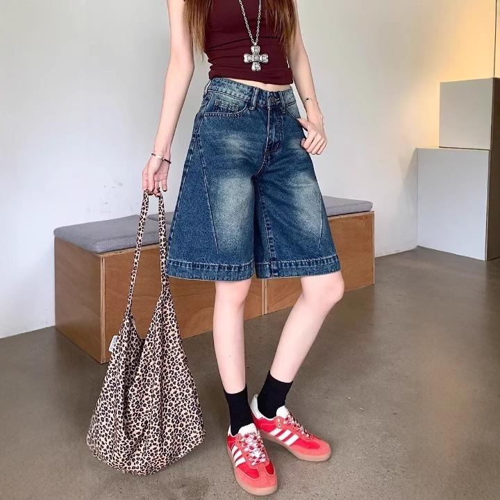 Women's Retro High-Waist Slimming Straight-Leg Jeans - Summer Korean Five-Point Pants Fashion Trend