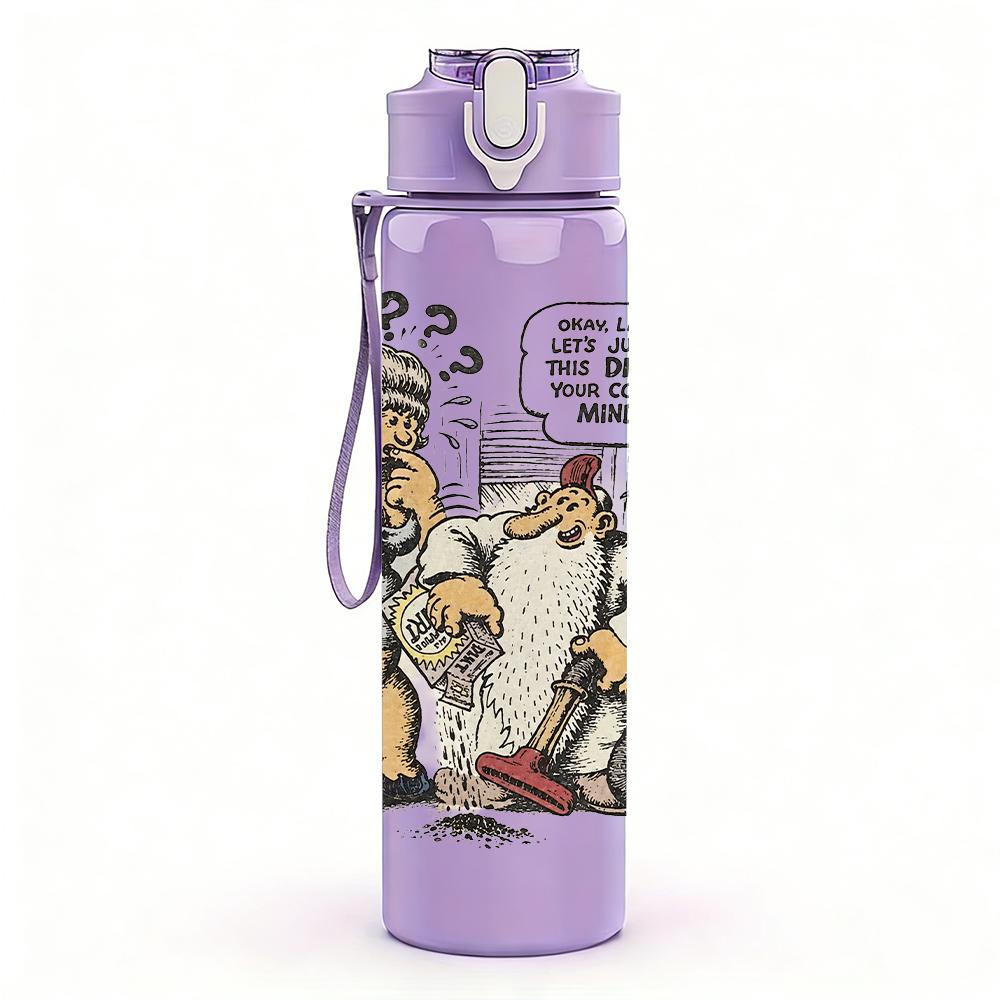 1PC Retro Cartoon Old Man Comic Print 750ml Portable Sports Water Bottle Leakproof Gym Outdoor Travel Drink Cup