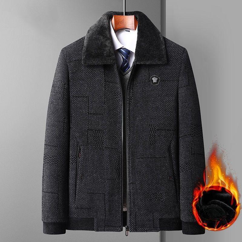 

Мужская зимняя шерстяная куртка с хлопковым наполнителем, мужское флисовое пальто с утолщенным лацканом, деловое теплое пальто 170 чёрный
