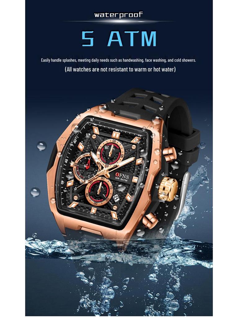 Oufanni Sportive Quartz Chronograph: Stylish Tonneau Men's Watch for Students with Multifunctional Design