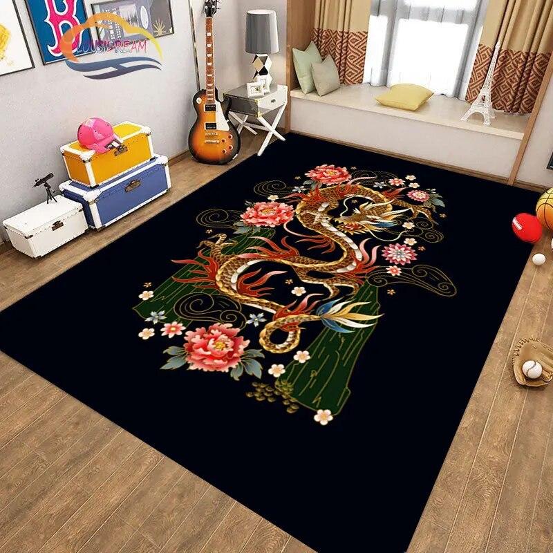 Kinesisk Drage Teppe 3D Trykk Dyr Tegneserie Mytisk drage Områdeteppe Stue Lekematte Gang Entrédør Dekor