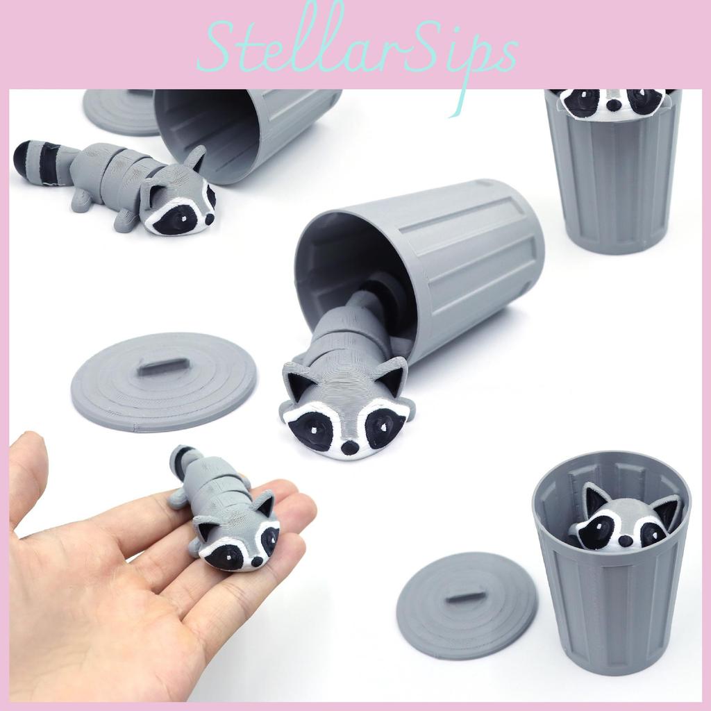 Mischievous 3d Printed Raccoon Figurine With Trash Bin For Modern Home Decor Gifts