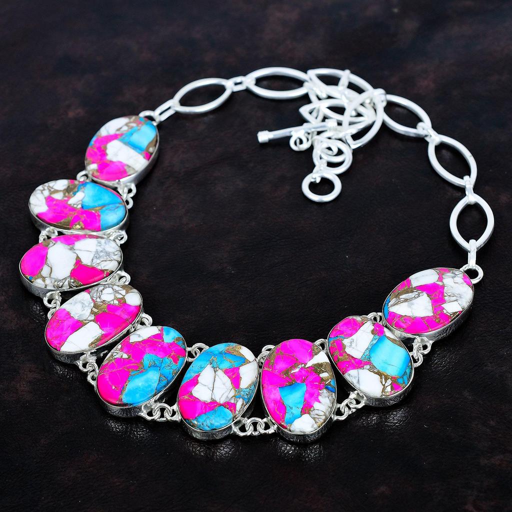 Cotton candy turquoise necklace 925 sterling silver necklace adjustable chain necklace gemstone jewelry anniversary gifts handmade necklace