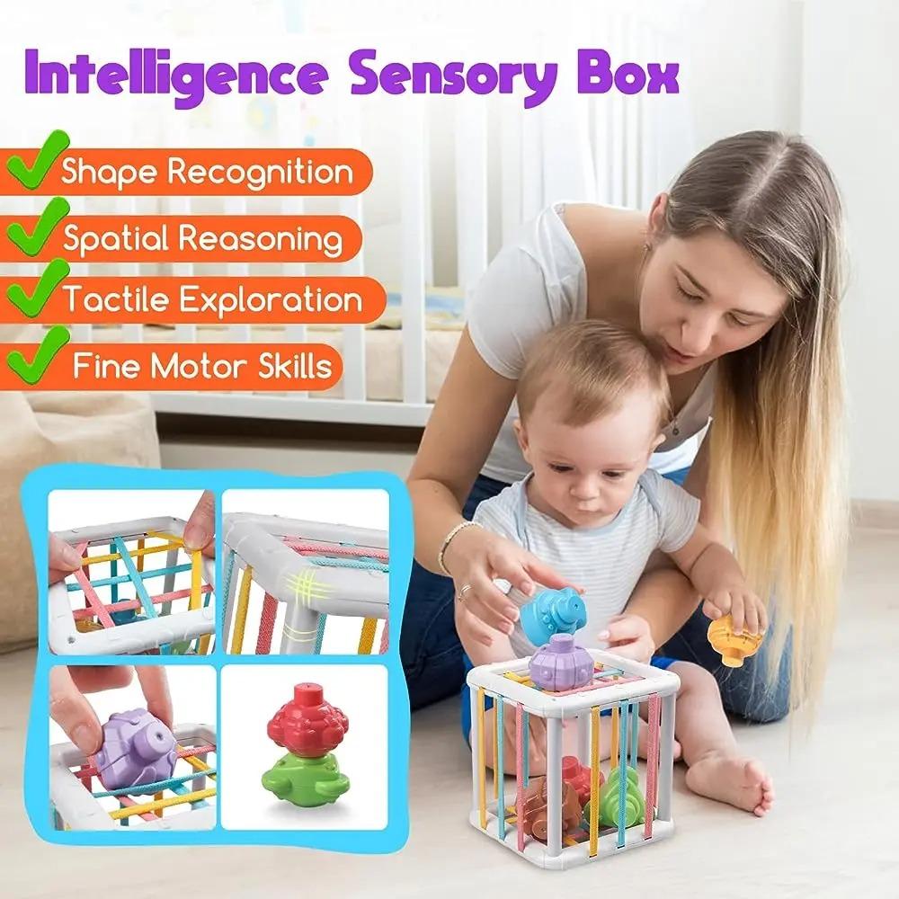 Baby Montessori Shape Sorter Cube Rainbow Colorful Blocks Sorting Game Infant Cognitive Grip Training Learning Educational Toy