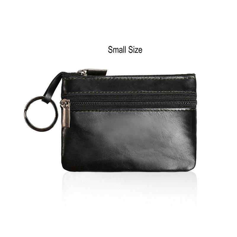 Retro Genuine Leather Coin Purse with Keychain for Men & Women Cowhide  Zipper Coin Wallet Vintage Key Holder