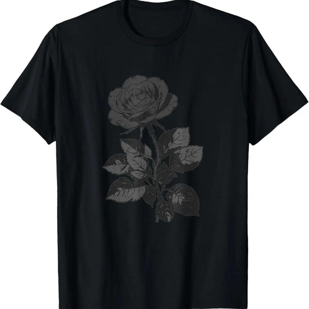 Black Rose Grunge Aesthetic Floral Goth Gothic Romantic Noir T-Shirt