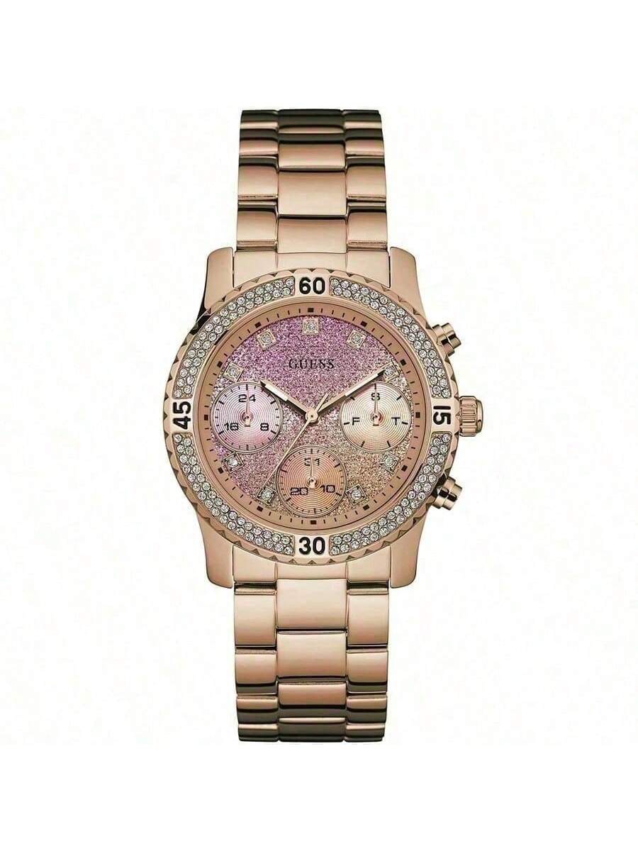 

W0774L3 Stylish Women s Stainless Steel Quartz Watch Confetti Two-Tone Gradient Dial and Case Set with Crystals Elegant Watch for Daily Business Party