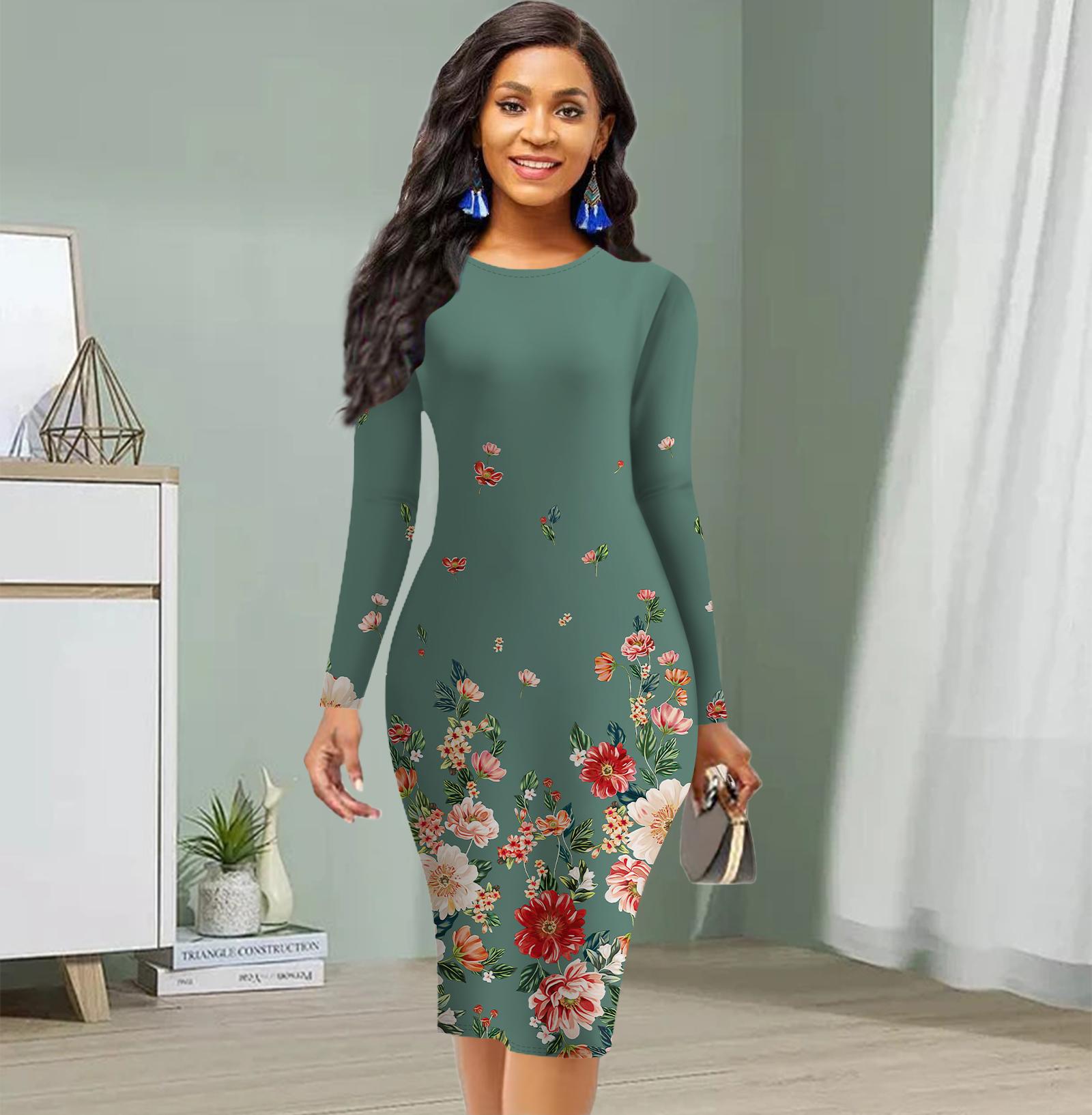 

Длинный рукав, талия, облегающее, офисное, облегающее, с принтом сада, элегантное облегающее платье 5XL разноцветный