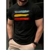 Taglie Europee Uomo Estate Nuova Striscia Pennellata Gradiente Paesaggio Tramonto Stampata T-shirt a Maniche Corte, Nero Arte Trendy Larga Casual