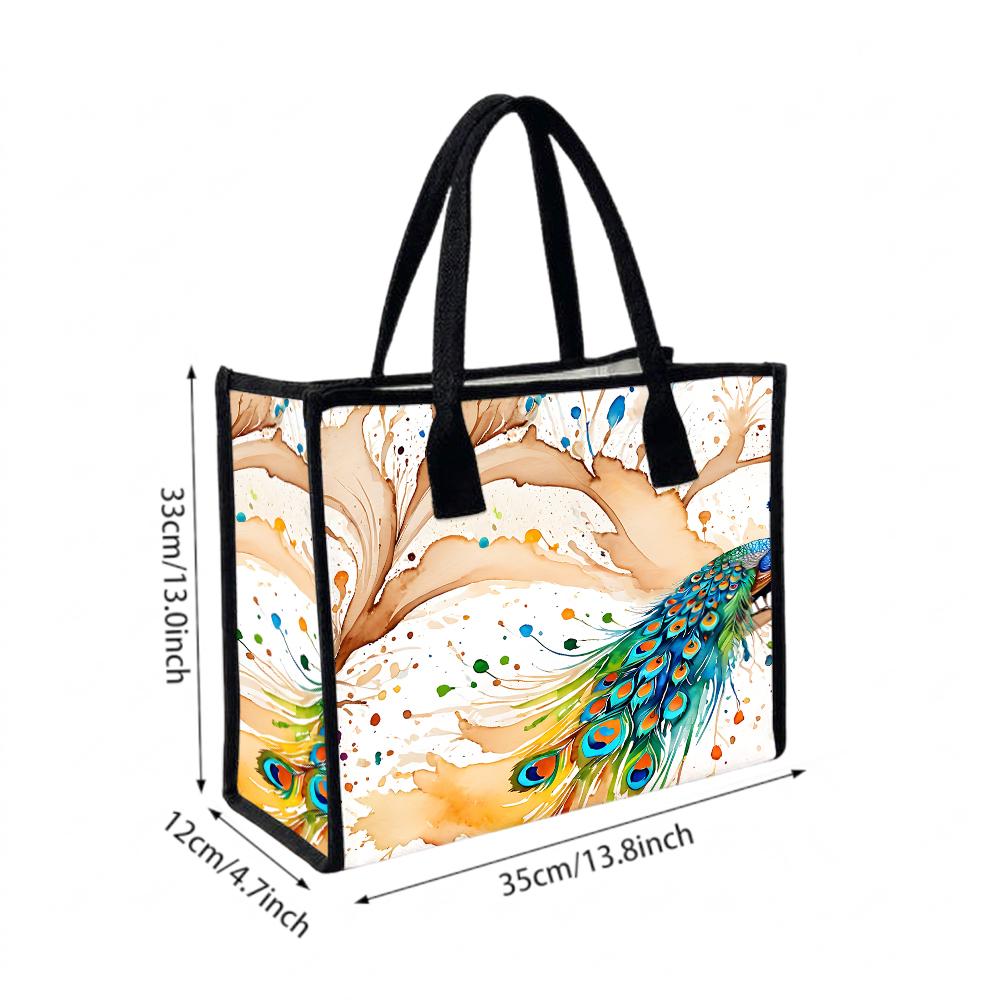 Peacock Printed Fashion Tote Bag Daily Use Portable Shoulder Handbag for Women