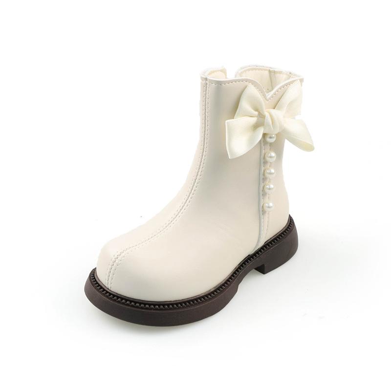 Children's Winter Boots Sweet Chic Bowknot Kids Girls Beige Ankle Boots Fashion Versatile Princess Causal Lolita Cotton Boots
