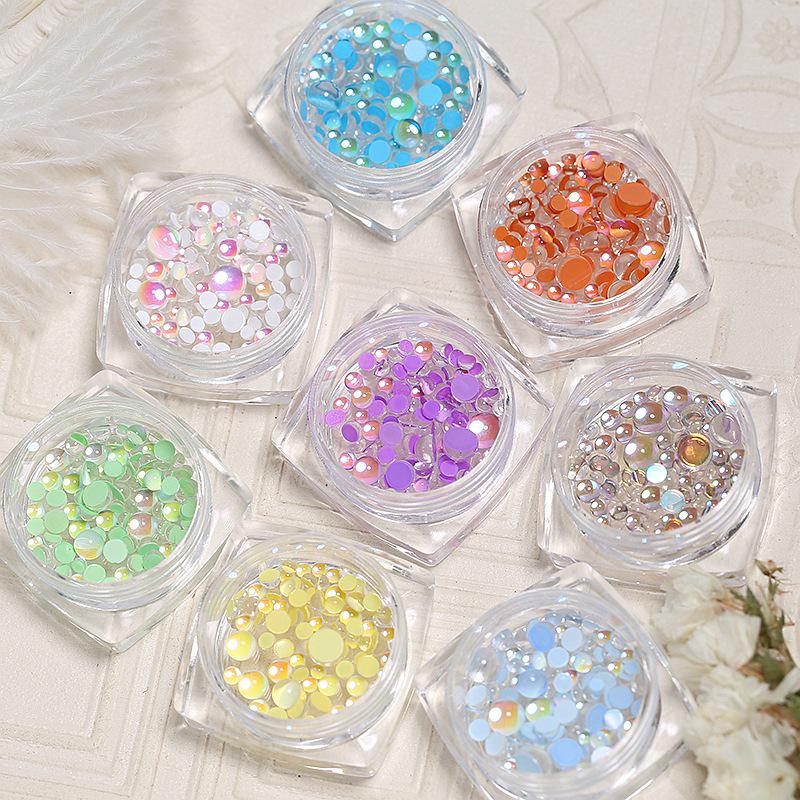 Mermaid Pearl Aurora Nail Rhinestones: Candy Color Crystal Bubble Beads for Nail Art Decor (Flat Bottom)