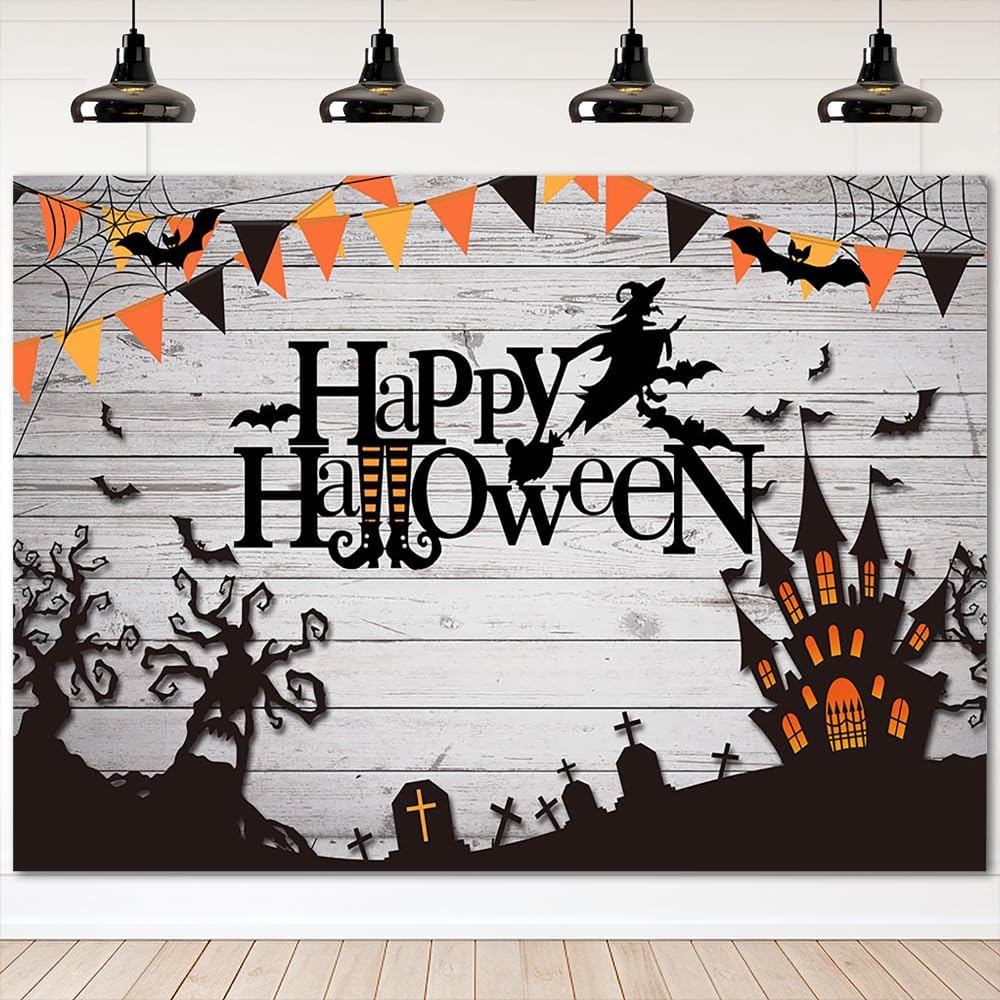 Mocsicka Rustic Wood Witch Happy Halloween Photo Backdrop for Wall 7x5ft