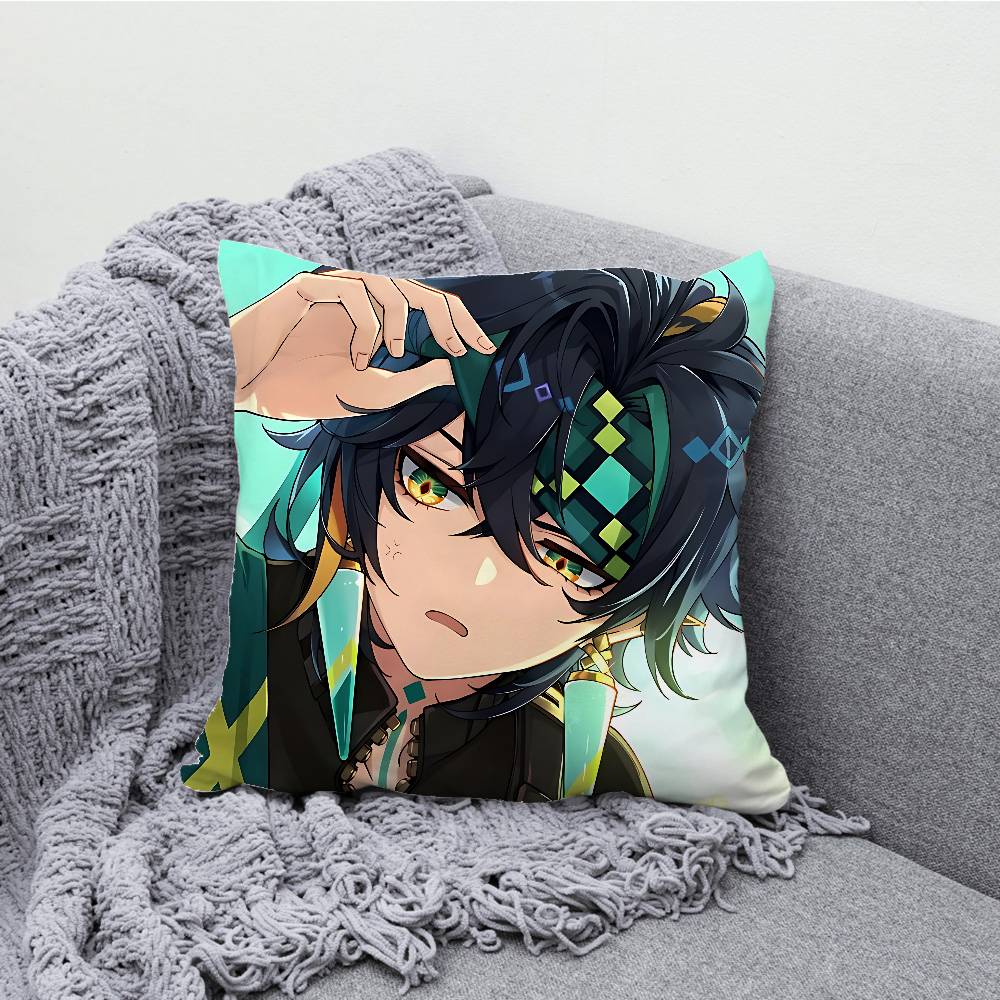 Genshin Impact Kinich Mualani Pillowcases Bedroom Living Room Sofa Home Decor Polyester Cushion Cover with Zipper