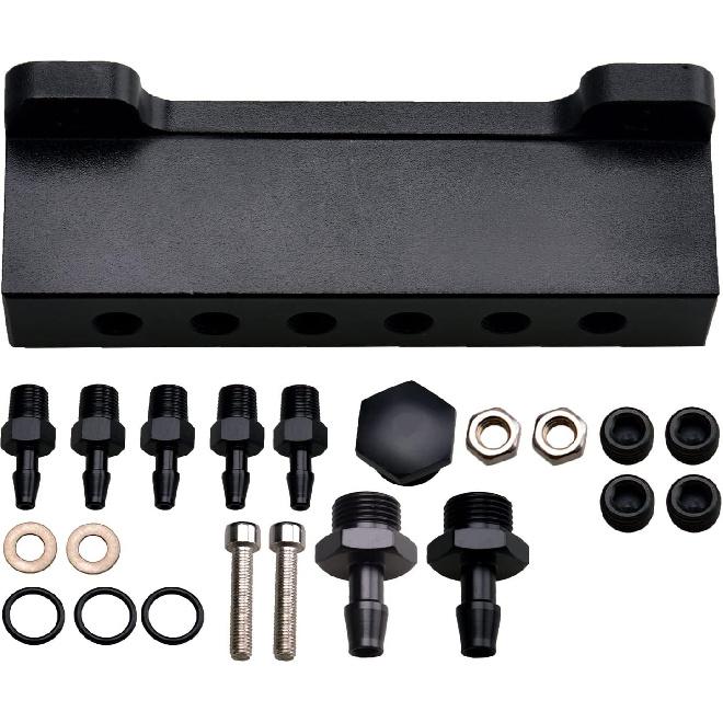 6 Port Vacuum Block Intake Manifold Kit Fuel Wastegate Turbo Boost 1/8NPT Compatible with Boost Controllers and Meters,for Racing