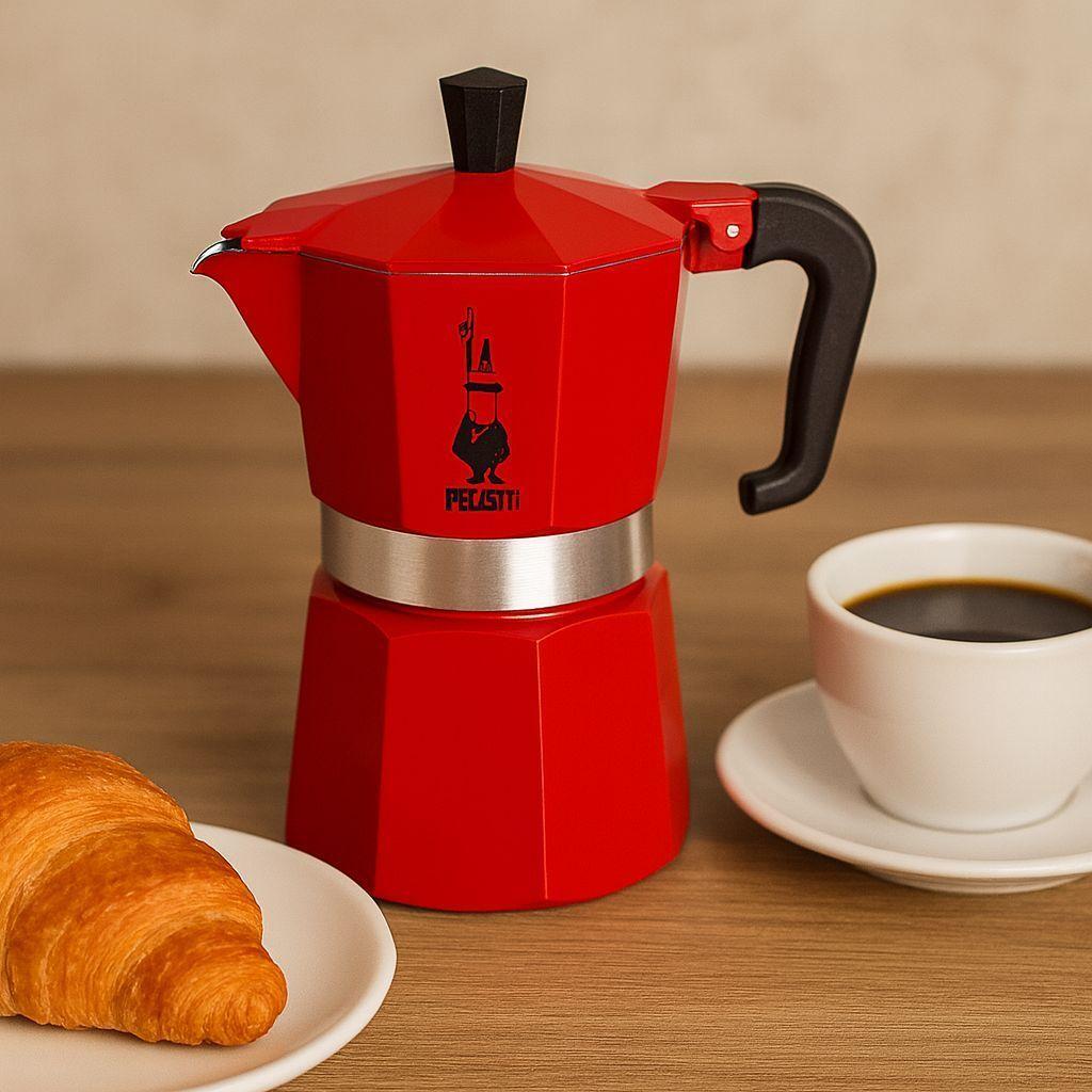 Italienische Kaffeekanne - PEZZETTI - ITALEXPRESS - Aluminium - 3 Tassen - Rot