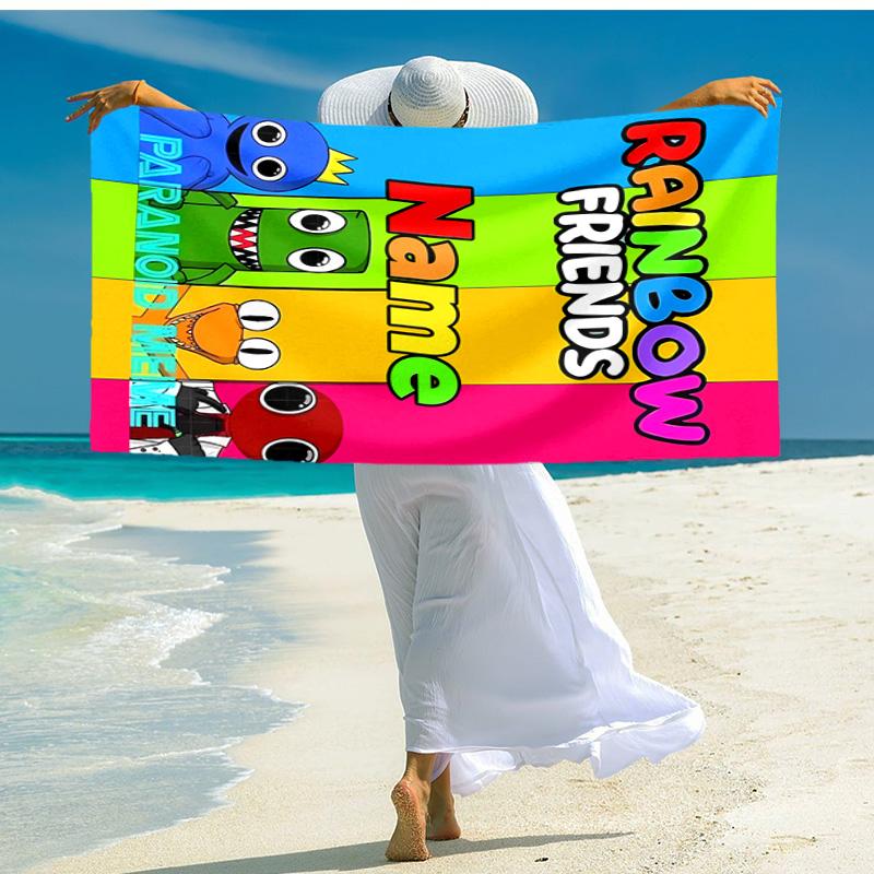 Personalized Customized Proof Beach Towel with Rainbow Friends Pattern - Soft, Absorbent,quick-drying,perfect Swimming,camping&bathing