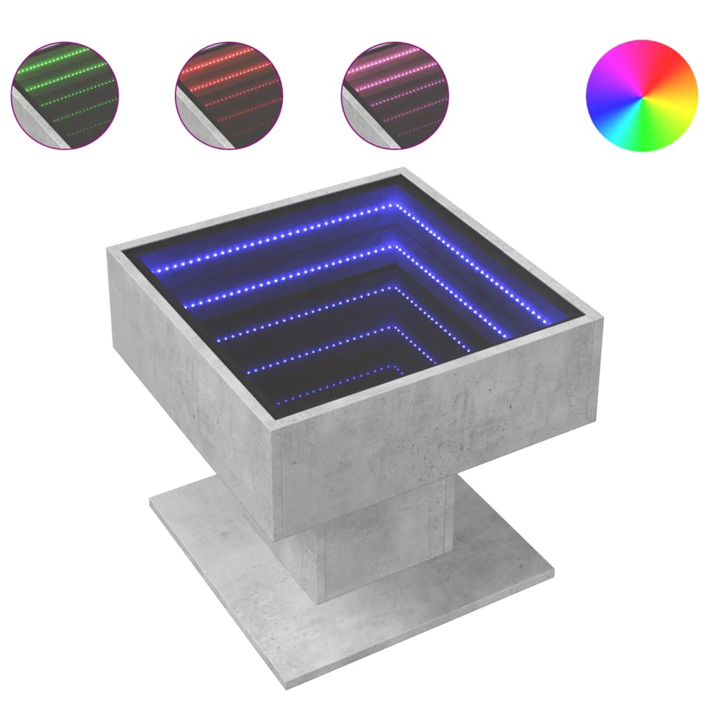 LED Coffee Table Concrete Grey 50 x 50 x 45 cm Particleboard