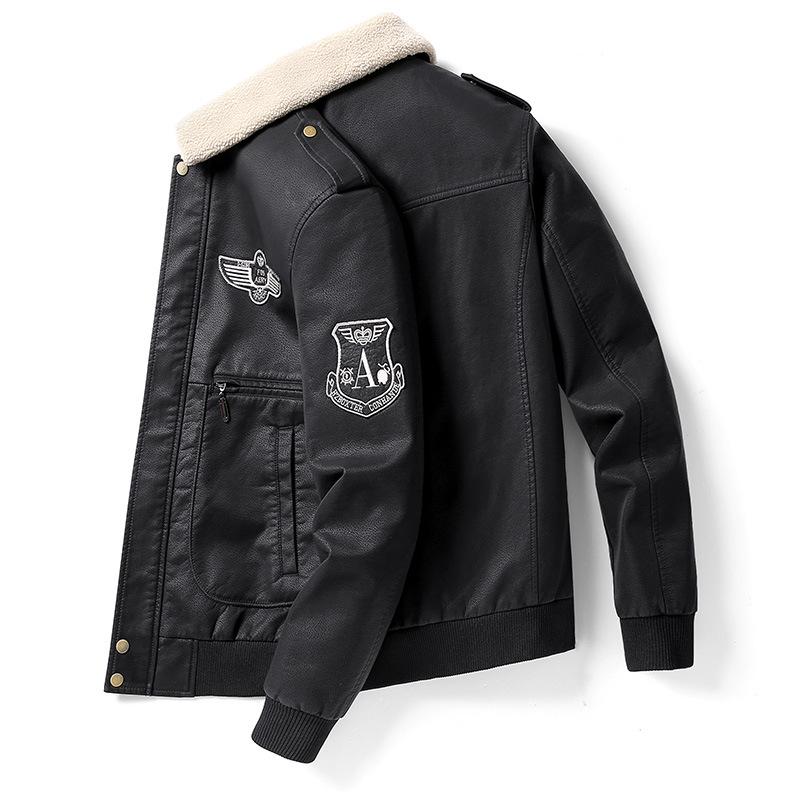 Herren Übergröße Faux-Schweinsleder Pelzkragen Fliegerjacke