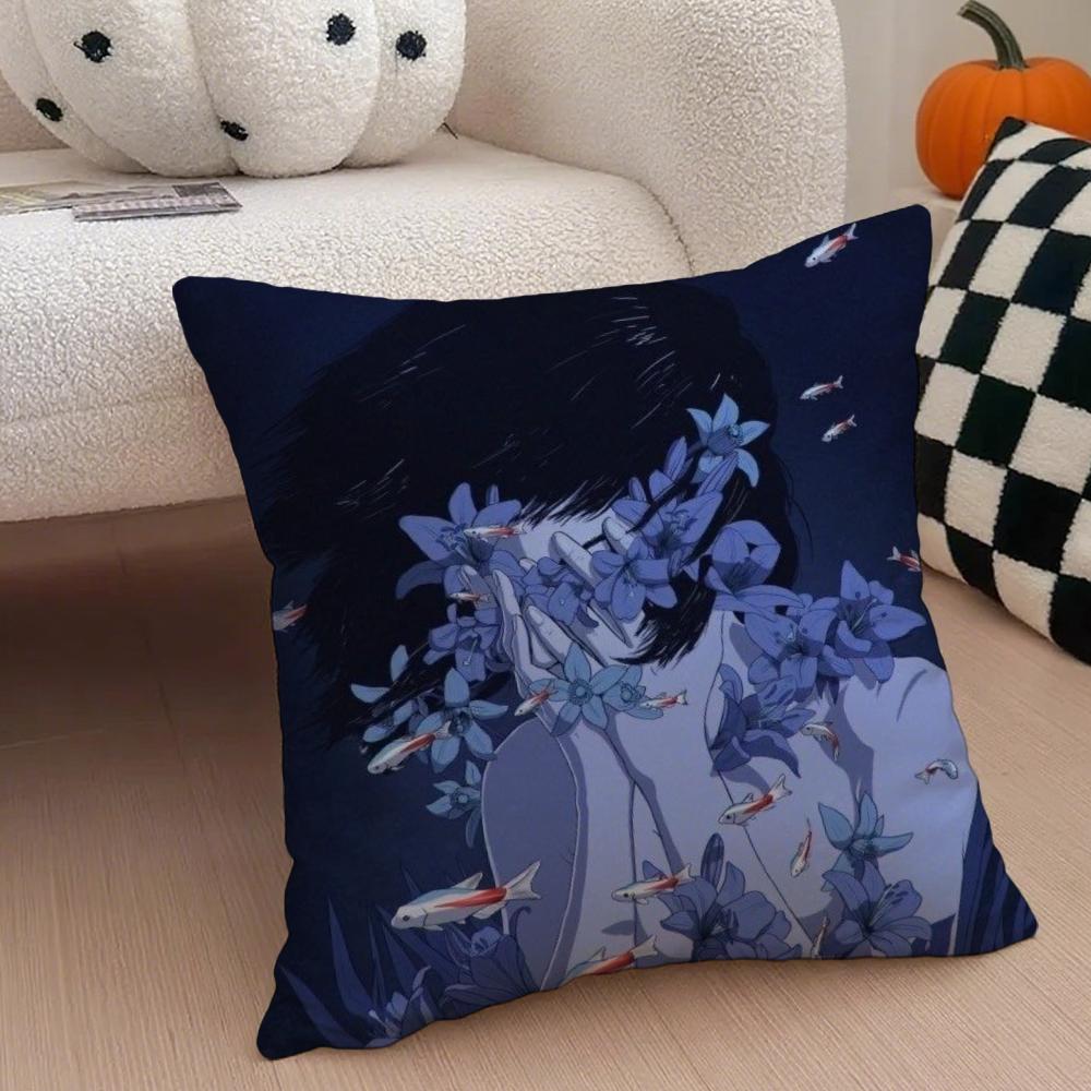 Anime Kon Satoshi PPerfect BBlue Cushion Cover Throw Pillow Cover Hidden Button Durable Polyester Chair Cushion