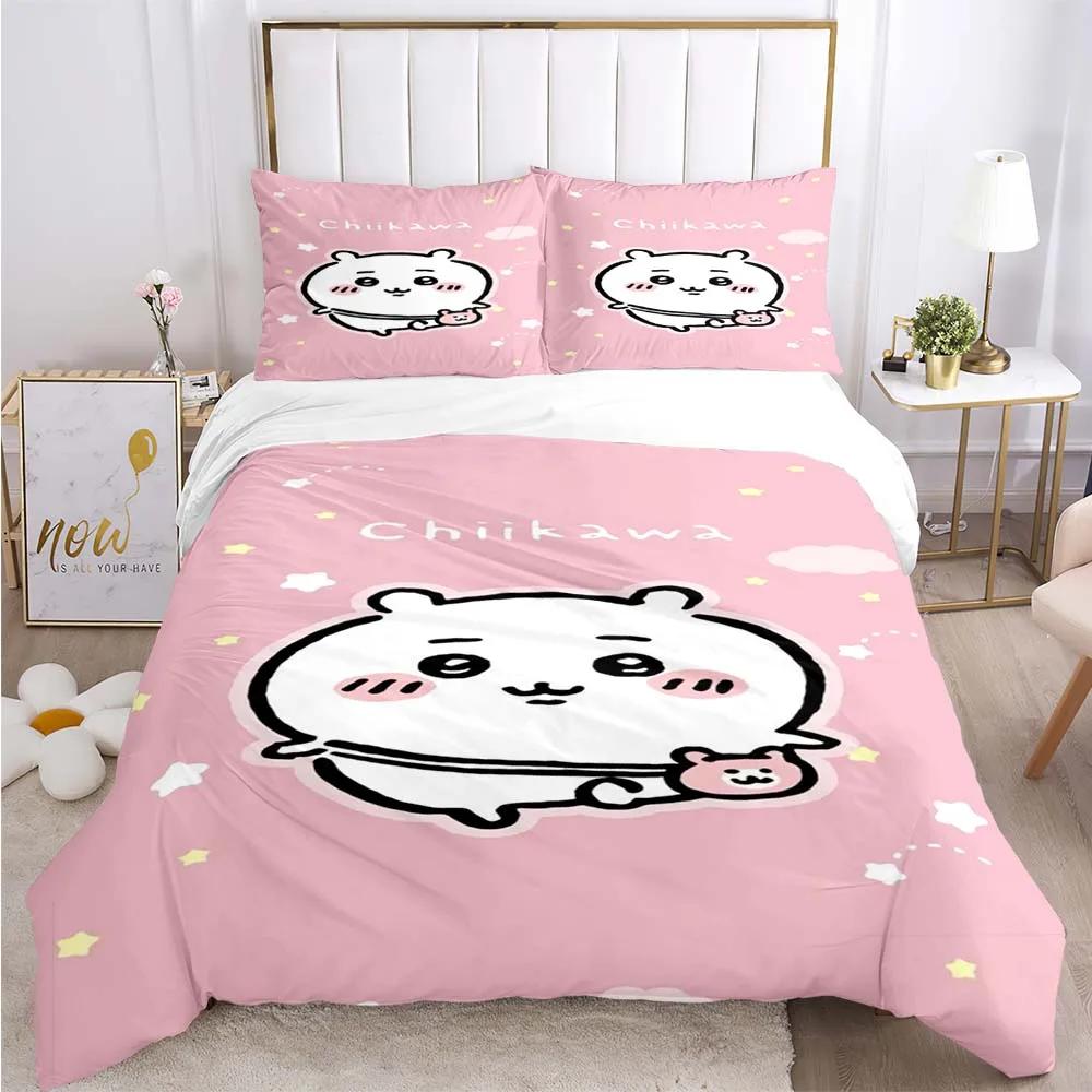 Cartoon Chiikawa Pattern Quilt Cover Pillowcase Two or Three Piece Multi Size Duvet Cover Bedding Sets Christmas Gift
