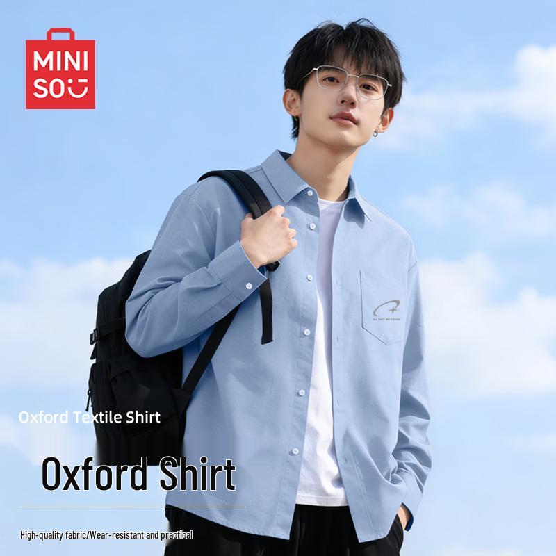 

MINISO Men s Spring Autumn Cuban Collar Oxford Shirt M