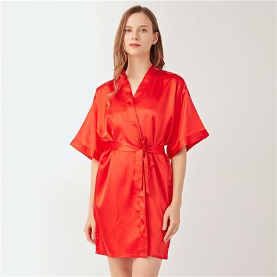 Women's Imitation Silk Solid Color Thin Cardigan Bathrobe for Summer Home Wear
