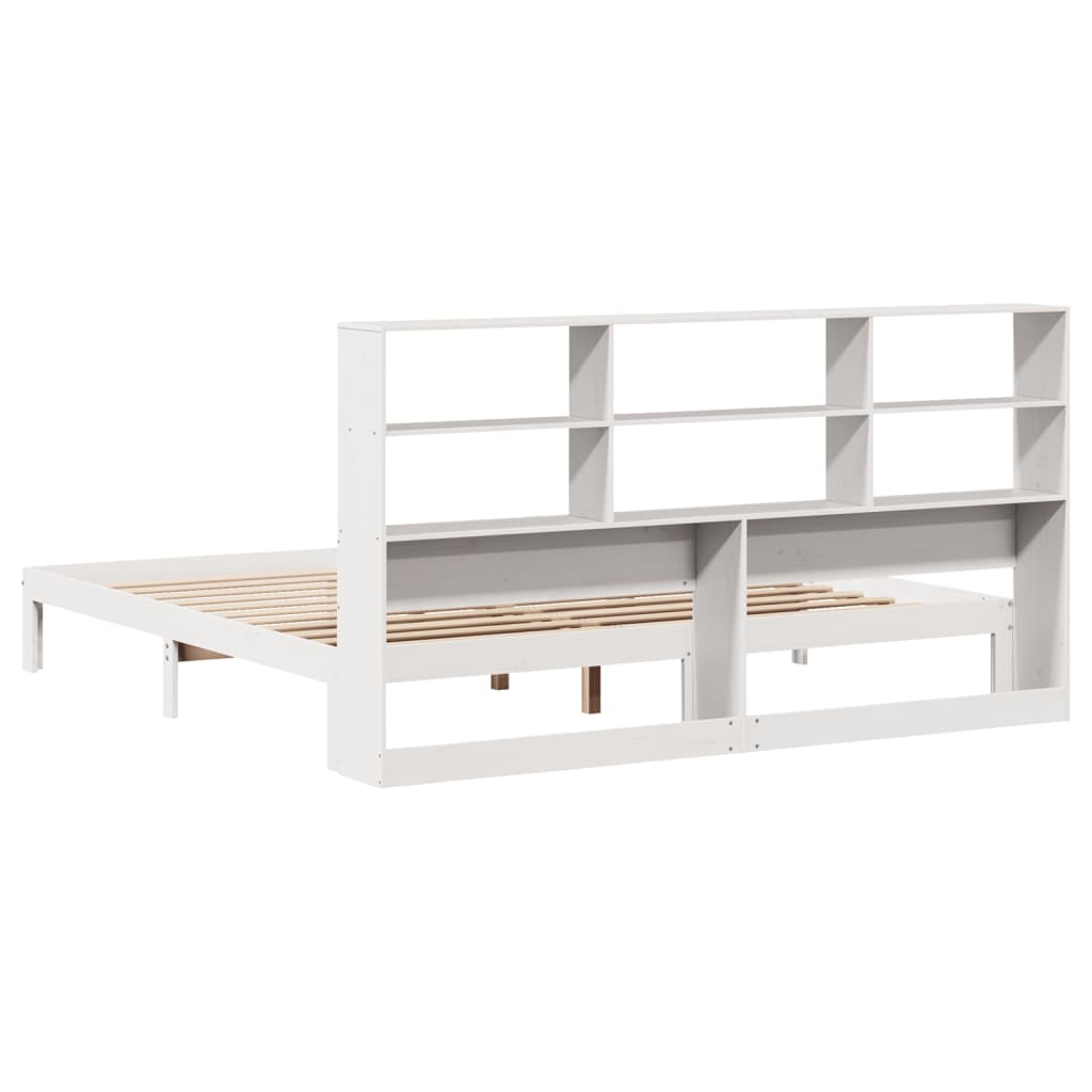 Solid Wood Bed with Shelf Without Mattress White 180x200 cm Pine