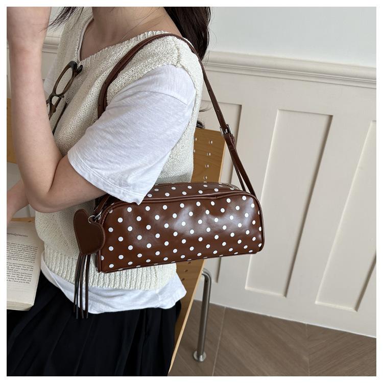 Retro Dot Pu Shoulder Bags for Women Large Capacity Ladies Underarm Bag Korean Style Versatile Portable Girls Pillow Handbags