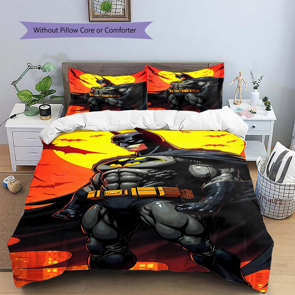 3-piece DC Batman Print Print Coreless Bed Sheet Set, Comfortable Bedspreads In Various Sizes, Bedroom Bedding.