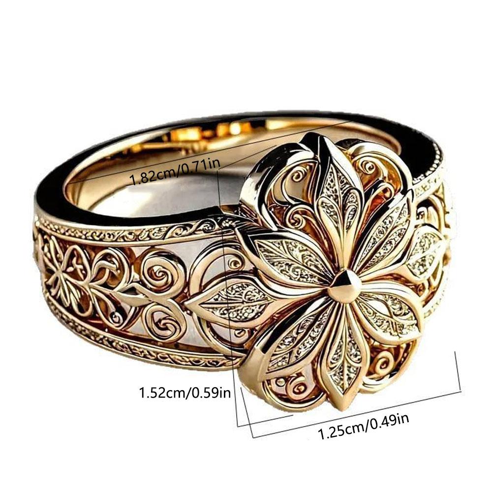 Damenring Goldfarben Blume Durchbruch Vintage Filigran Zirkonia Inlay Modeschmuck