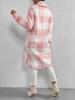 European and American Autumn/Winter Plaid Lapel Plush Button-Down Long Coat for Women