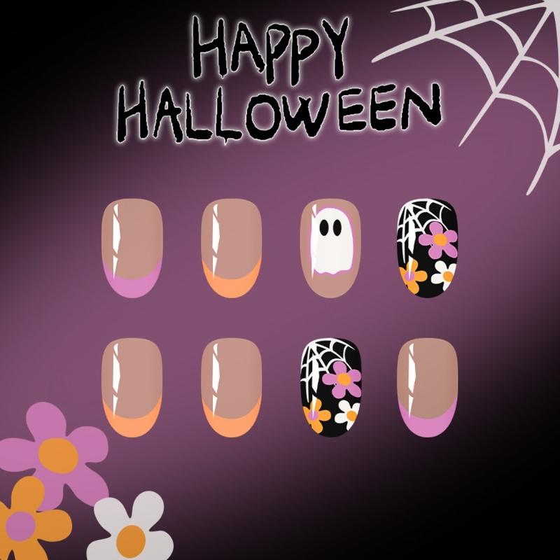 French Tips Fake Nail Acrylic Nail Almond False Nail Glues On Nail Stick On Nail for Women Halloween Press On Nail