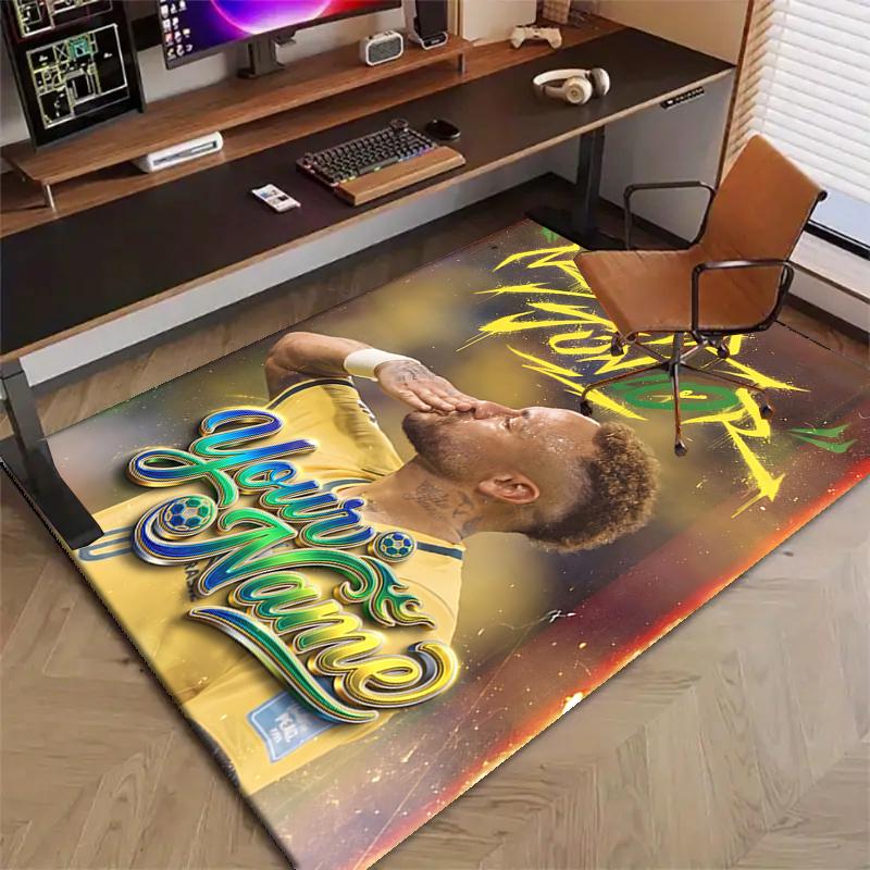Brazilian football player Design Area Rug Personalized Name- Non-Slip, Soft & Cozy Floor Mat for Living Room, Office - Indoor/Outdoor Carpet