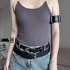 Retro Punk Sliver Color Belt Fastener Black Leather Armband Bracelets for Women Men Arm Belt Fashion Personality Jewelry Gifts