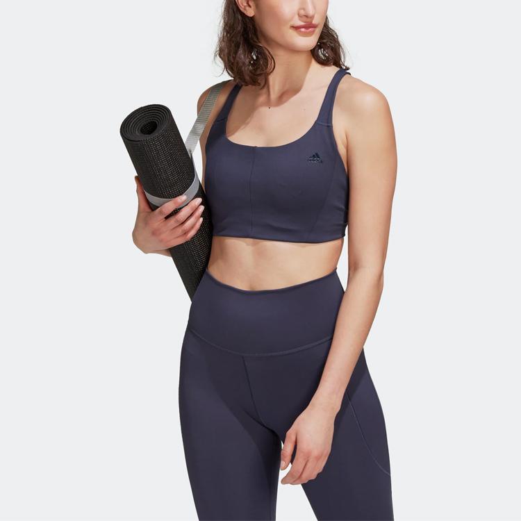 Adidas Solid Logo Medium Support Yoga Sports Bra Women underwear Blue HF2255