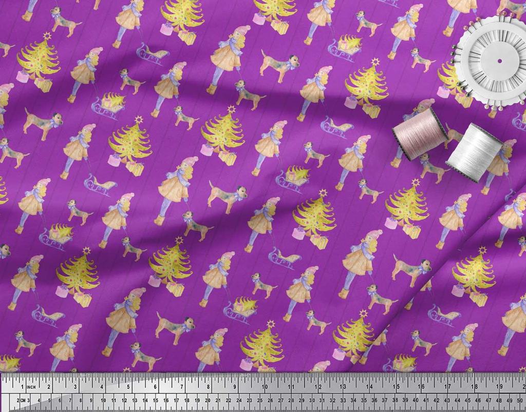 Soimoi Блакитна японська креп-атласна тканина для жінок, подарункова коробка та ялинка Різдвяний принт на метри 42 дюйми