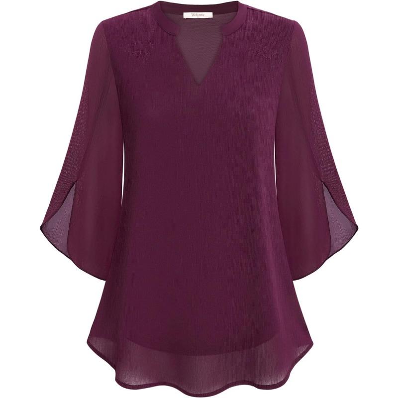 Fashion Loose Casual Summer Chiffon Blouse Women Loose V-neck Shirt Elegant Short Sleeve Solid Color Top Office Ladies Female Basic Women's Clothing