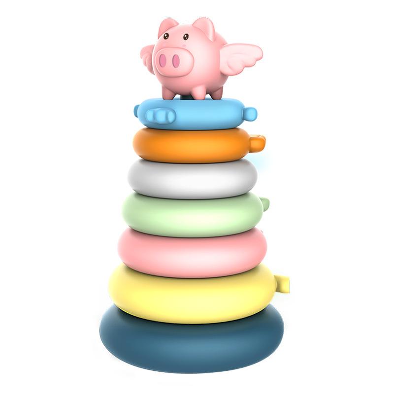 Little Pig Stacking Game: Educational Rainbow Tower & Ring Toss Toy for Ages 1-3