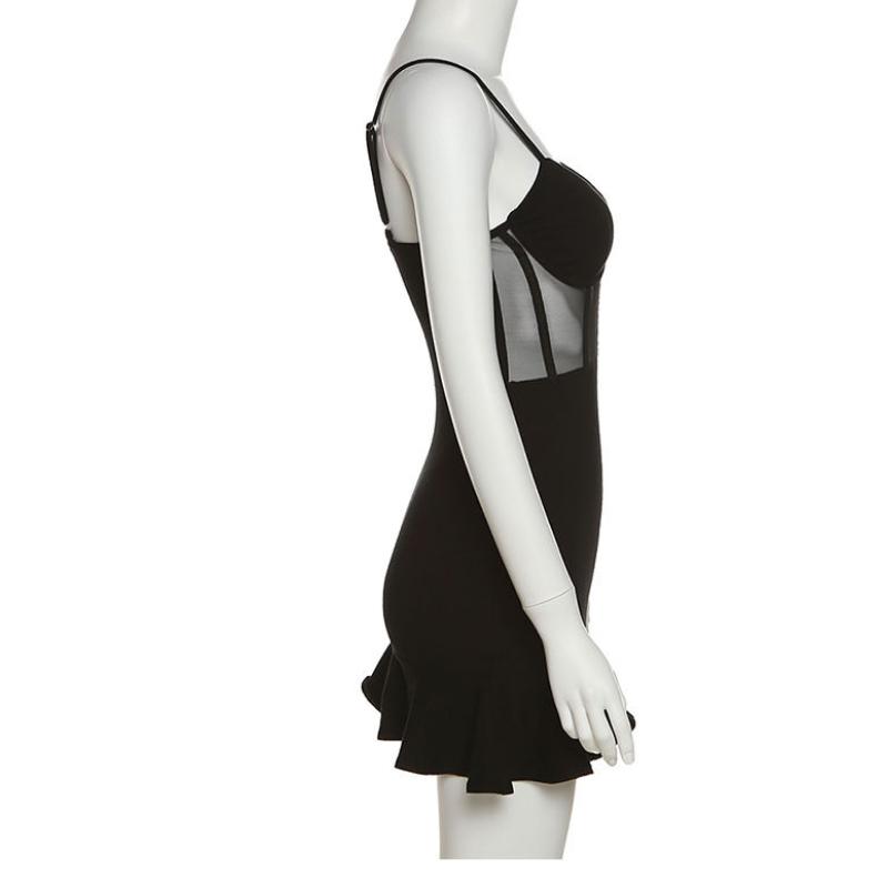 Dark Sexy Perspective Mesh Stitching Dress Summer Skirt